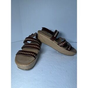 Sketchers Becka Brown And Cream Diamond Sandals Wedges Heels Luxe Foam Size 8